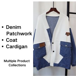 Women's Jean Denim Patchwork Knit Cardigan Design Sense of Fashion Loose Casual Sweater Jacket