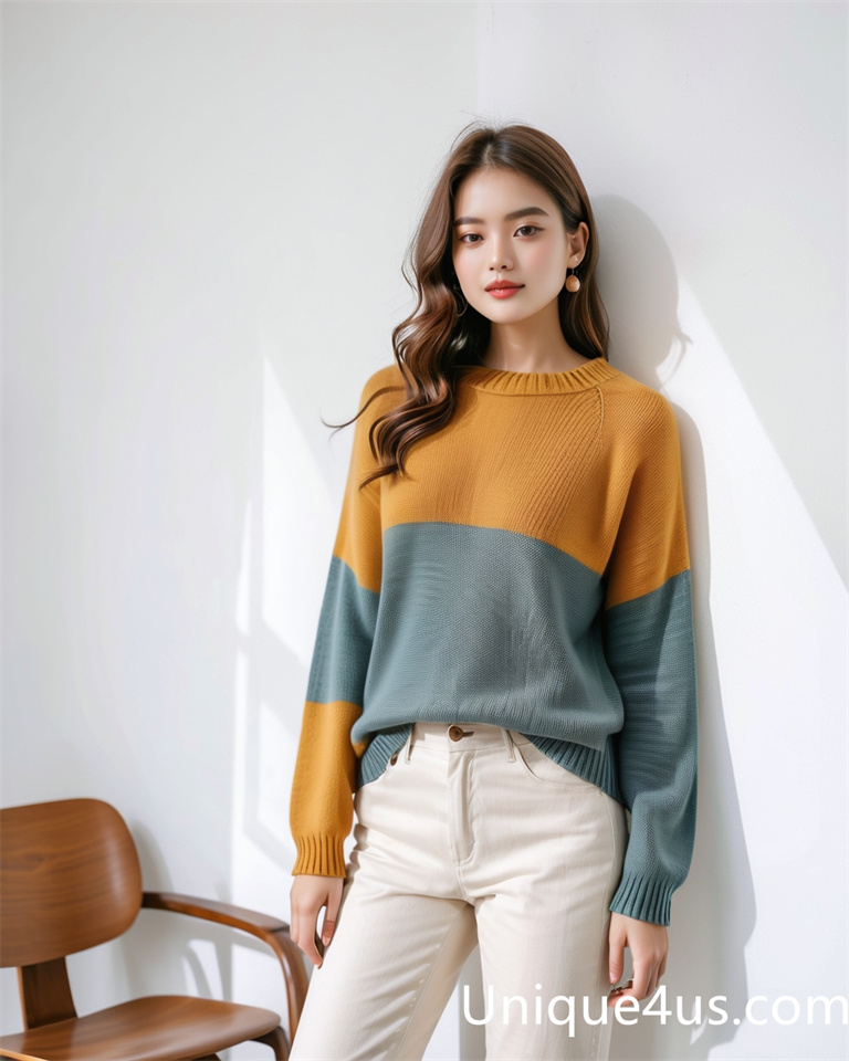 Contrasting colors-casual knit sweater