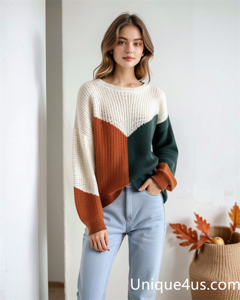 Contrasting colors-casual knit sweater