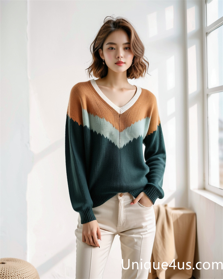 Contrasting colors-casual knit sweater