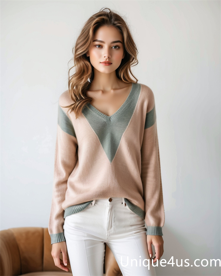 Contrasting colors-casual knit sweater