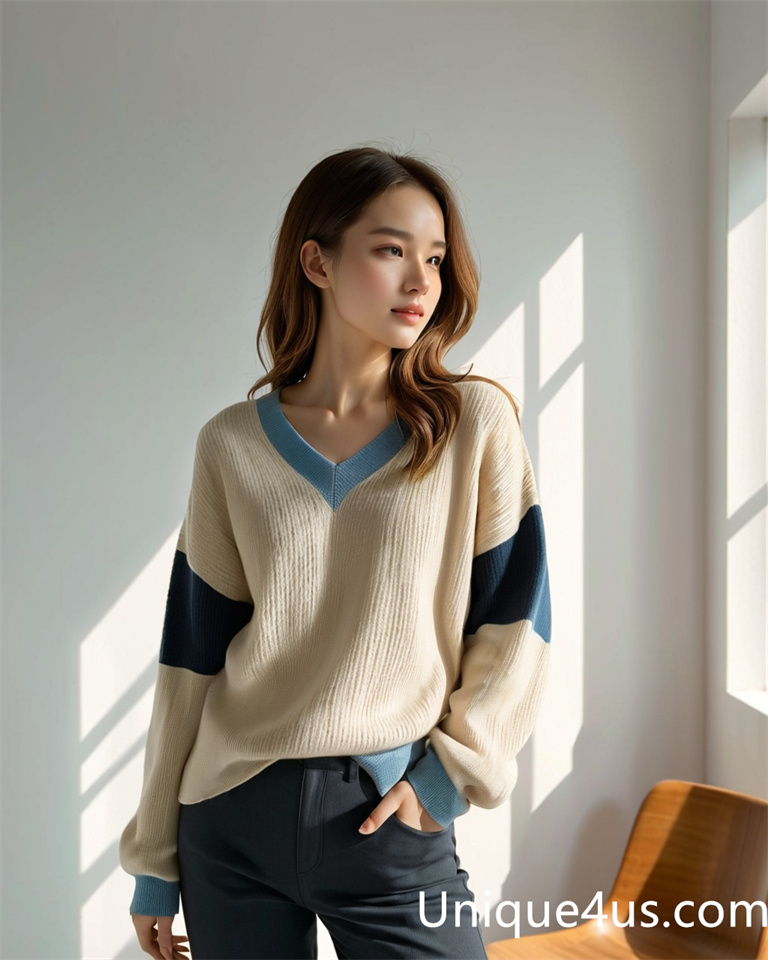 Contrasting colors-casual knit sweater