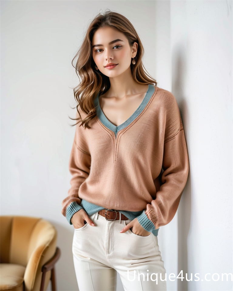 Contrasting colors-casual knit sweater