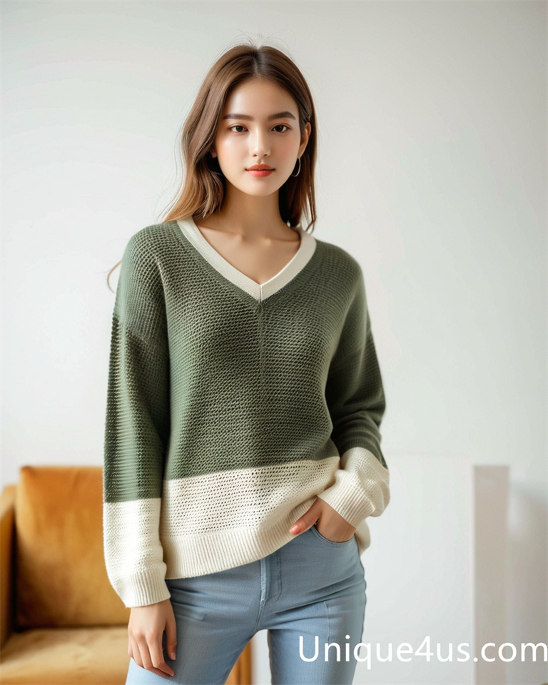 Contrasting colors-casual knit sweater