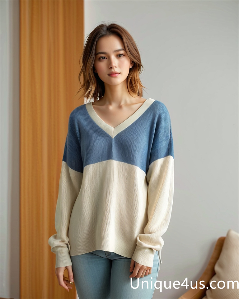 Contrasting colors-casual knit sweater