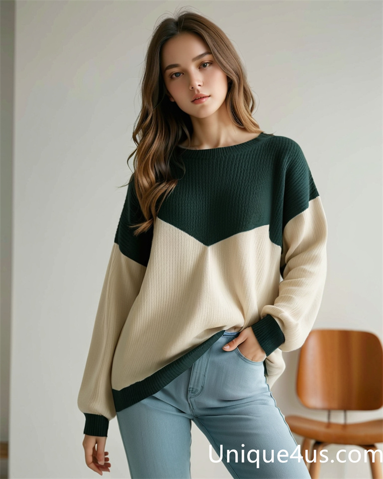 Contrasting colors-casual knit sweater