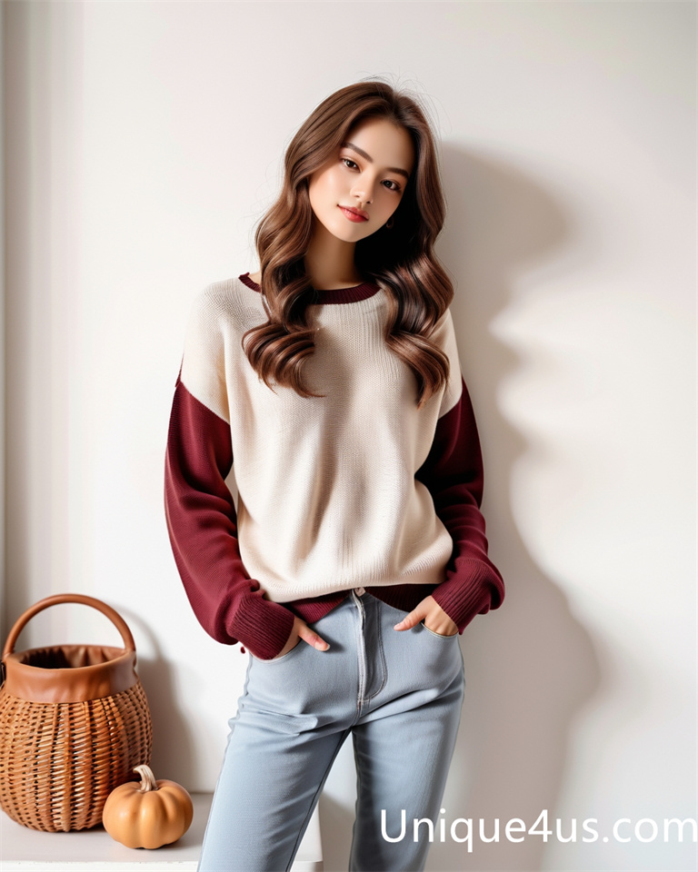 Contrasting colors-casual knit sweater