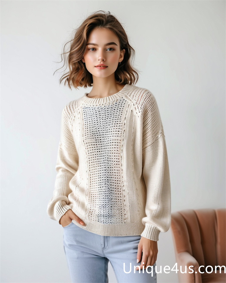 Openwork-casual knit sweater