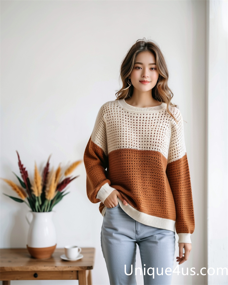 Openwork-casual knit sweater