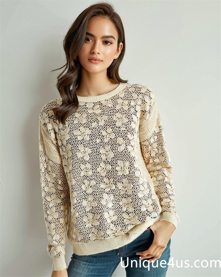 Openwork-casual knit sweater