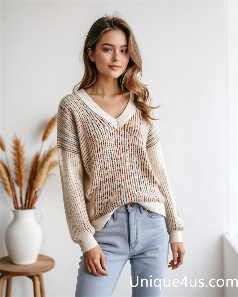 Openwork-casual knit sweater