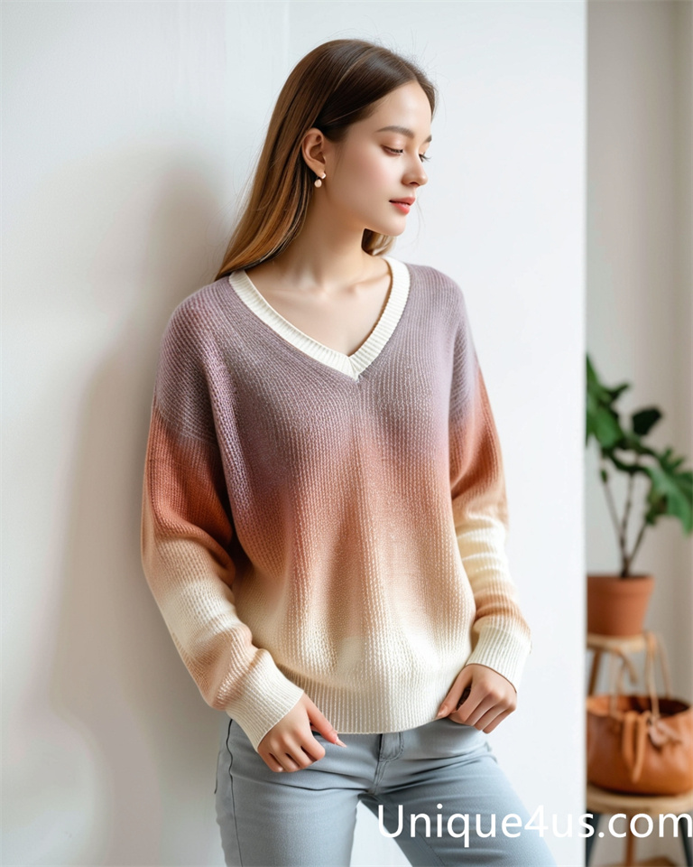 gradient color-casual knit sweater