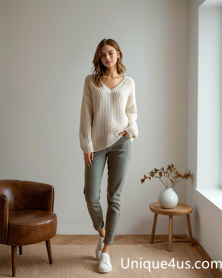 solid color-casual knit sweater