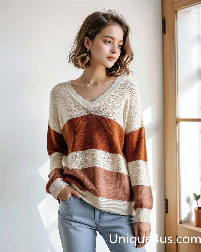 stripe-casual knit sweater