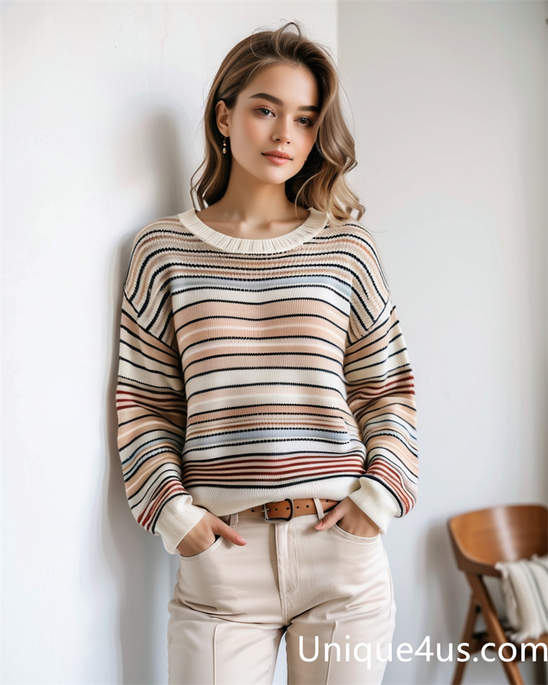 stripe-casual knit sweater