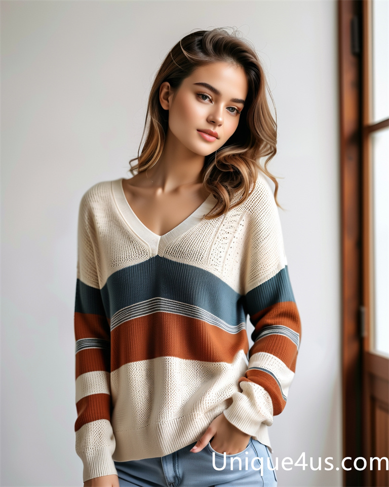 stripe-casual knit sweater