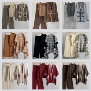 Autumn-Winter Knitted Sweater\Vest Shawl\Cardigan Wide-leg Pants Three-piece Set for Women Elegant Temperament Casual Fashion