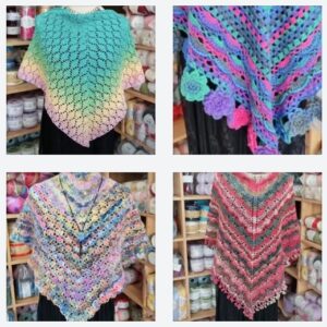 Handmade Crochet Fringe Shawl for Women Ethnic Vintage Triangle Rainbow Hollow-out Knit Shawl with Tassels Fall Winter