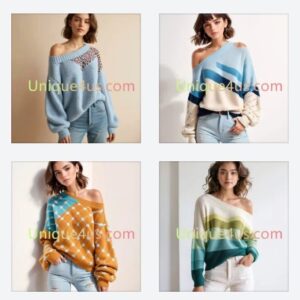 One-shoulder Sweater Spring and Autumn Loose Cute Elegant Personality