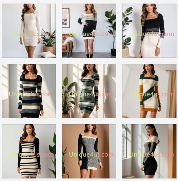 Knit Square Neck Bodycon Mini Dress Sexy Simple Comfortable and Casual - Image 2
