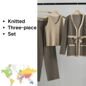 Autumn-Winter Knitted Sweater\Vest Shawl\Cardigan Wide-leg Pants Three-piece Set for Women Elegant Temperament Casual Fashion