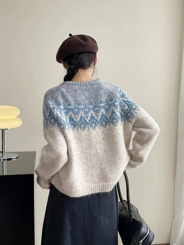 8% Wool Fair Isle Round Neck Women's Autumn And Winter Single-breasted Classic Retro Knitted Wool Cardigan Sweater Women - Image 4