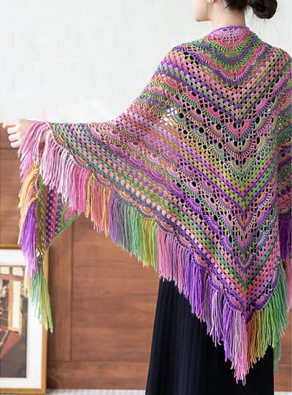 50% Wool Hand-crocheted Tassel Shawl Elegant Beautiful 100% Handmade - Image 6