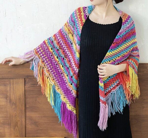 50% Wool Hand-crocheted Tassel Shawl Elegant Beautiful 100% Handmade - Image 7