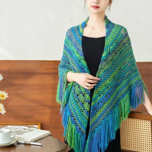 50% Wool Hand-crocheted Tassel Shawl Elegant Beautiful 100% Handmade - Image 3