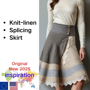 2025 New Design Knitted-linen splicing ​​Skirt Elegant Retro Vintage(Innovative Original Design Demo)