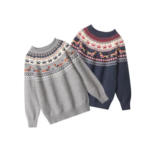 100% Polyester Fair Isle Retro Contrast Color Couple Sweater Men And Women Jacquard Loose Pullover Sweater - Image 5