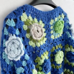 Three-dimensional flower knitted hand-crocheted cardigan sweater traditional retro