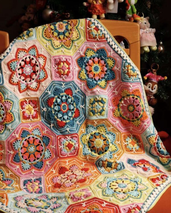Handmade Crochet Persian Tile Flower Blanket